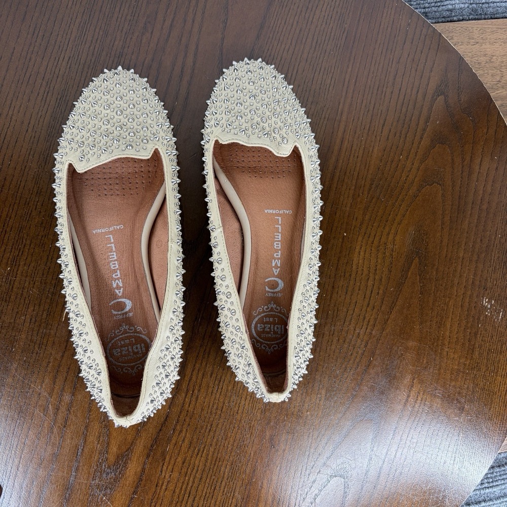 Jeffrey Campbell Martini Loafer Shoes Women's 7.5 Nude Studded Spiked Flats - Picture 11 of 16